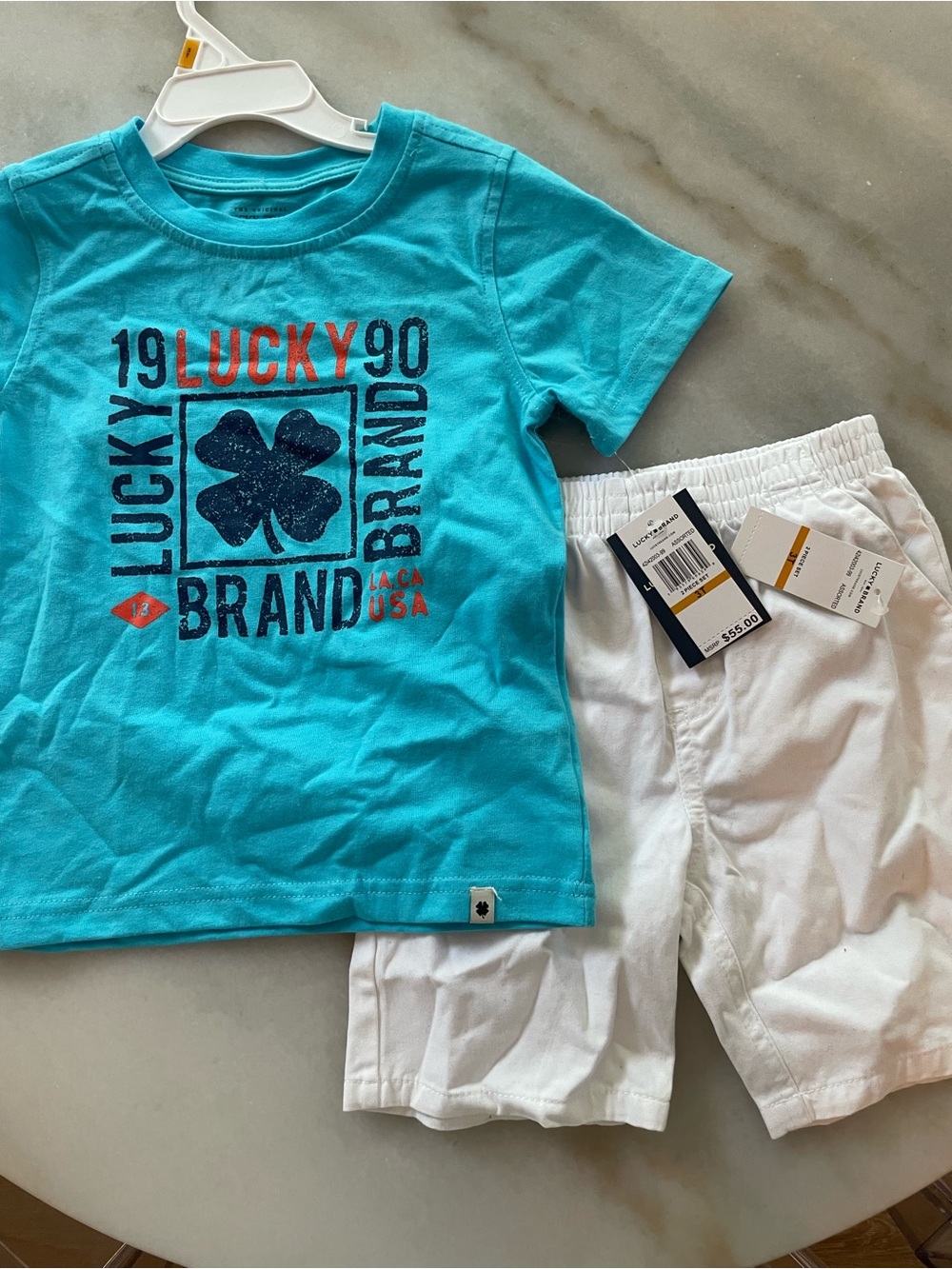 Lucky Brand Turquoise Tee and White Shorts Kids Set